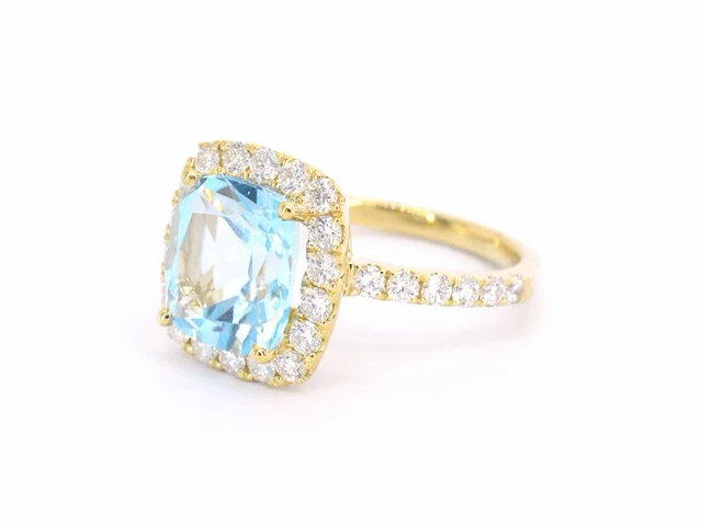 Gouden entourage ring met natuurlijke topaas en diamanten - afbeelding 10 van  11