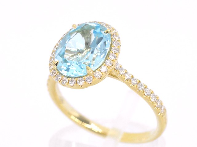 Gouden entourage ring met ovaal geslepen topaas - afbeelding 5 van  11