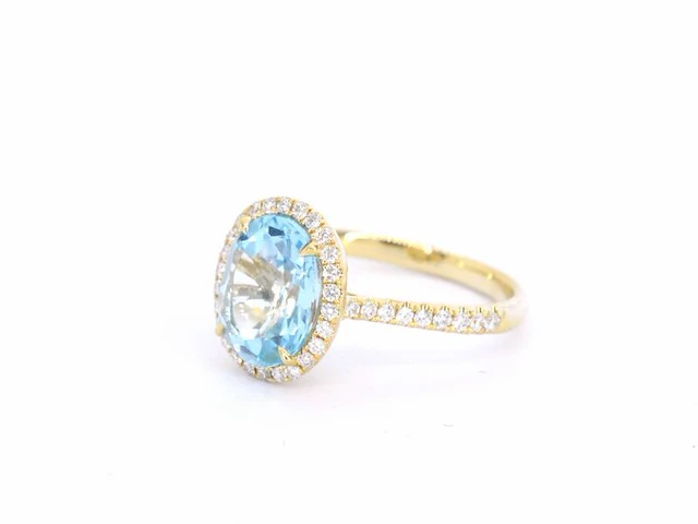 Gouden entourage ring met ovaal geslepen topaas - afbeelding 10 van  11