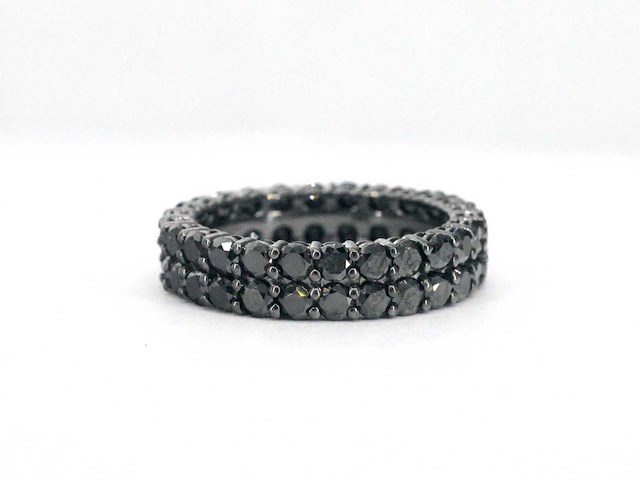 Gouden eternity ring met zwarte diamanten - zwart rhodium - afbeelding 3 van  7