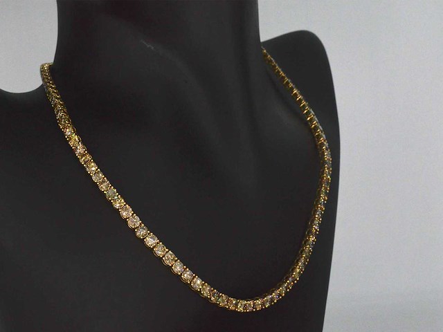 Gouden exclusief tennis collier met champagne en cognac diamanten - afbeelding 5 van  10