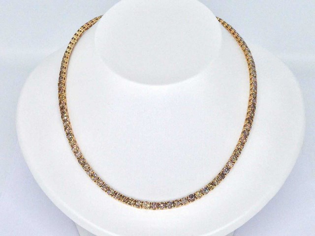 Gouden exclusief tennis collier met champagne en cognac diamanten - afbeelding 8 van  10