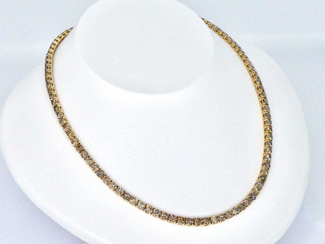 Gouden exclusief tennis collier met champagne en cognac diamanten - afbeelding 9 van  10