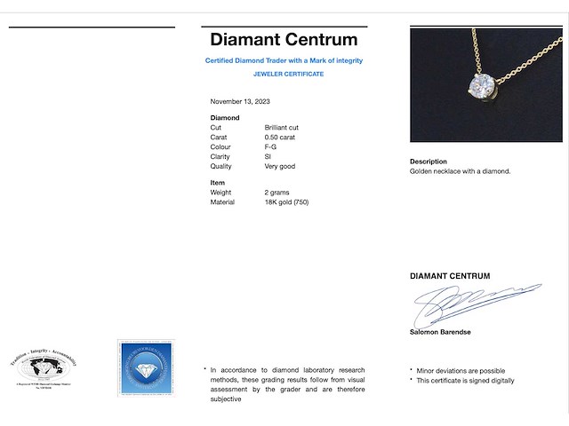 Gouden halsketting met een briljant geslepen diamant van 0.50 carat - afbeelding 3 van  8