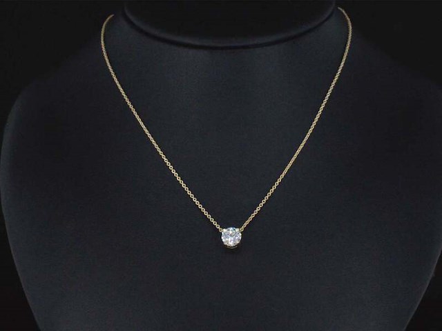 Gouden halsketting met een briljant geslepen diamant van 0.50 carat - afbeelding 2 van  9