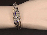 Gouden hand gemaakte armband met roos geslepen diamanten en emaille, zeer vintage - afbeelding 2 van  8