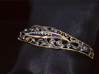 Gouden hand gemaakte armband met roos geslepen diamanten en emaille, zeer vintage - afbeelding 5 van  8