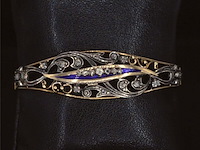 Gouden hand gemaakte armband met roos geslepen diamanten en emaille, zeer vintage - afbeelding 6 van  8