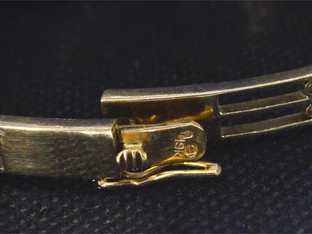 Gouden hand gemaakte armband met roos geslepen diamanten en emaille, zeer vintage - afbeelding 7 van  8