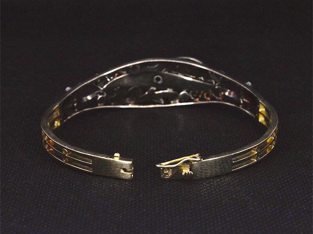 Gouden hand gemaakte armband met roos geslepen diamanten en emaille, zeer vintage - afbeelding 8 van  8