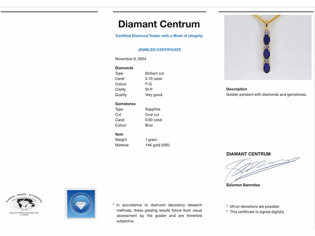 Gouden hanger diamant saffier - afbeelding 3 van  6