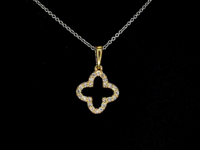 Gouden hanger in klaver vier vorm met diamanten, excl. ketting - afbeelding 1 van  10