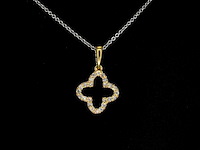 Gouden hanger in klaver vier vorm met diamanten, excl. ketting - afbeelding 1 van  10