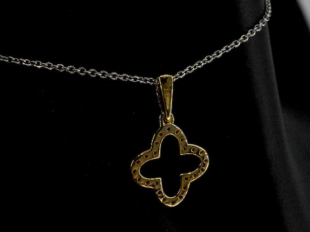 Gouden hanger in klaver vier vorm met diamanten, excl. ketting - afbeelding 7 van  10