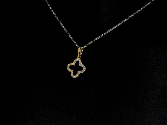 Gouden hanger in klaver vier vorm met diamanten, excl. ketting - afbeelding 8 van  10