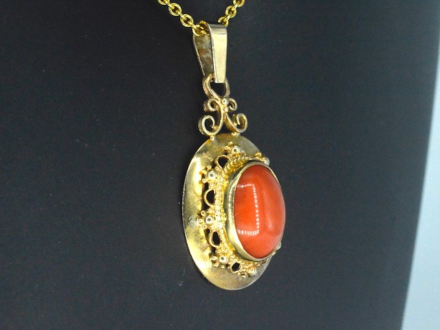Gouden hanger met bloedkoraal, excl. ketting - afbeelding 5 van  11