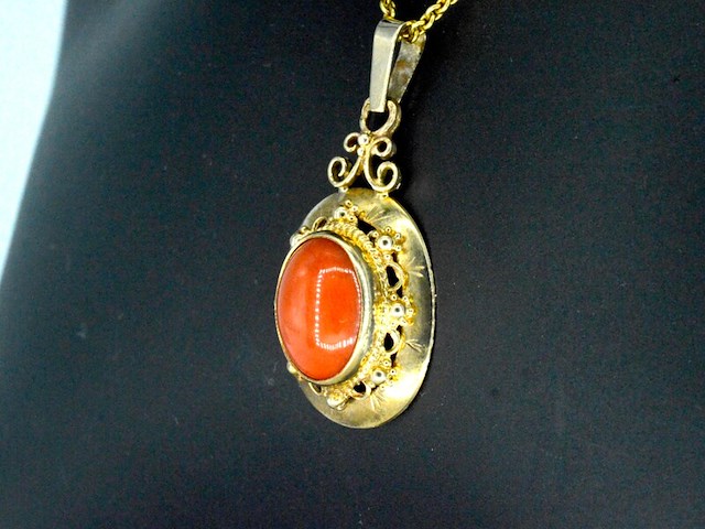 Gouden hanger met bloedkoraal, excl. ketting - afbeelding 6 van  11