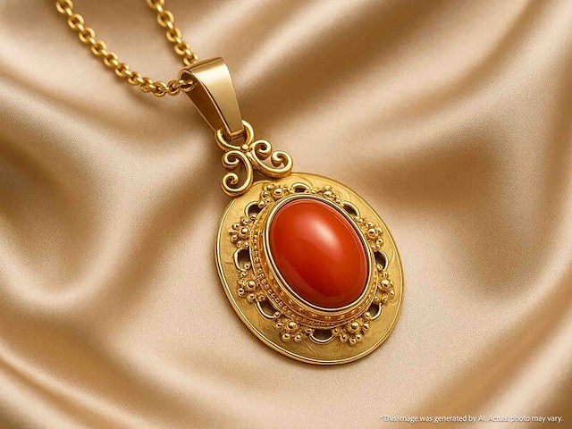 Gouden hanger met bloedkoraal, excl. ketting - afbeelding 11 van  11