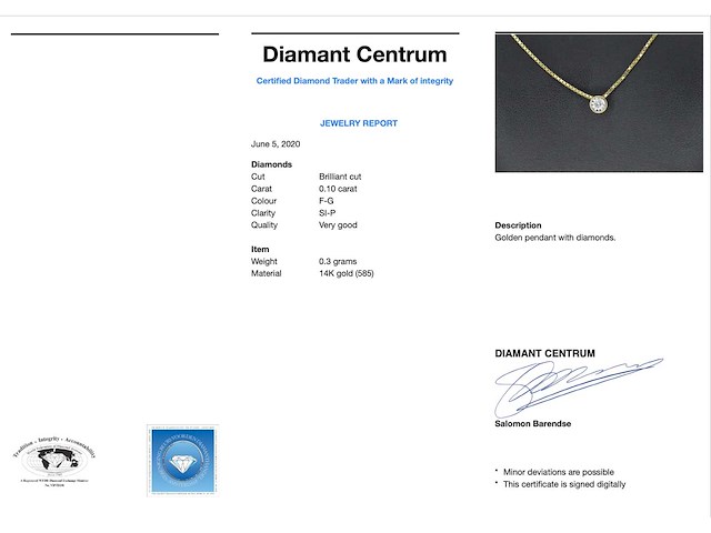 Gouden hanger met briljant geslepen diamant - afbeelding 3 van  6
