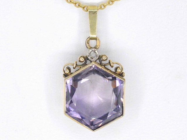 Gouden hanger met diamant en edelsteen, excl. ketting - afbeelding 1 van  9