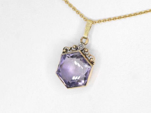 Gouden hanger met diamant en edelsteen, excl. ketting - afbeelding 3 van  9