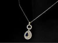 Gouden hanger met diamanten en een saffier in druppelvorm - afbeelding 6 van  8