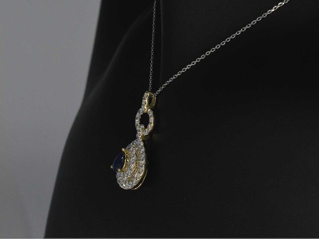 Gouden hanger met diamanten en een saffier in druppelvorm - afbeelding 8 van  8