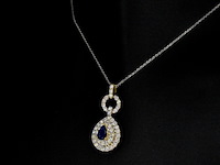 Gouden hanger met diamanten en een saffier in druppelvorm - afbeelding 5 van  9