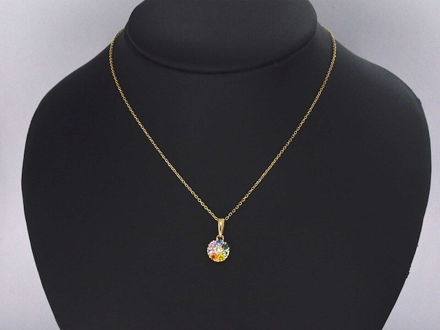 Gouden hanger met diamanten en multicolour saffieren, excl. ketting - afbeelding 2 van  6