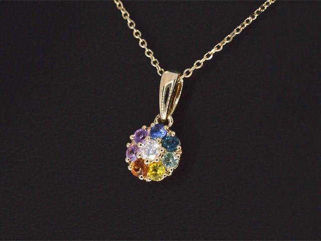 Gouden hanger met diamanten en multicolour saffieren, excl. ketting - afbeelding 3 van  6