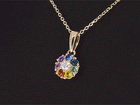 Gouden hanger met diamanten en multicolour saffieren, excl. ketting - afbeelding 3 van  6