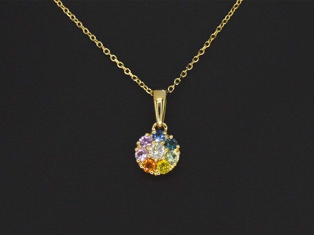 Gouden hanger met diamanten en multicolour saffieren, excl. ketting - afbeelding 4 van  6