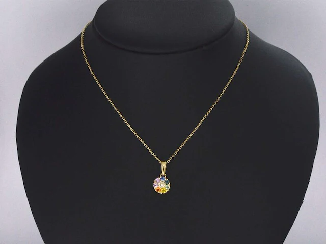 Gouden hanger met diamanten en multicolour saffieren, excl. ketting - afbeelding 2 van  7