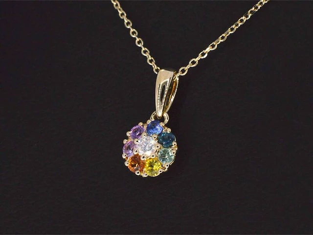 Gouden hanger met diamanten en multicolour saffieren, excl. ketting - afbeelding 3 van  7
