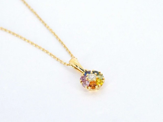 Gouden hanger met diamanten en multicolour saffieren, excl. ketting - afbeelding 5 van  7