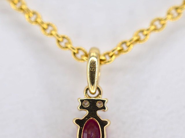 Gouden hanger met diamanten en robijn, excl. ketting - afbeelding 5 van  7