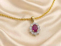 Gouden hanger met diamanten en robijn, excl. ketting - afbeelding 2 van  12