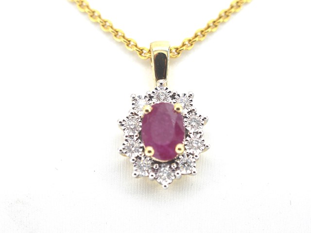 Gouden hanger met diamanten en robijn, excl. ketting - afbeelding 1 van  12