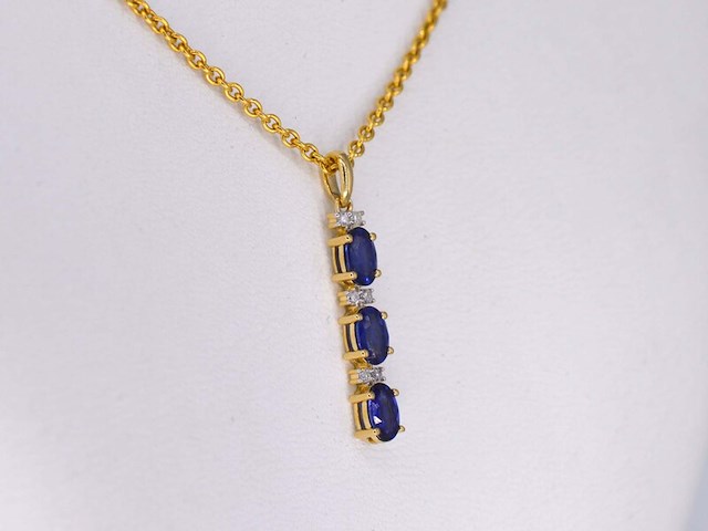 Gouden hanger met diamanten en saffier, excl. ketting - afbeelding 4 van  7