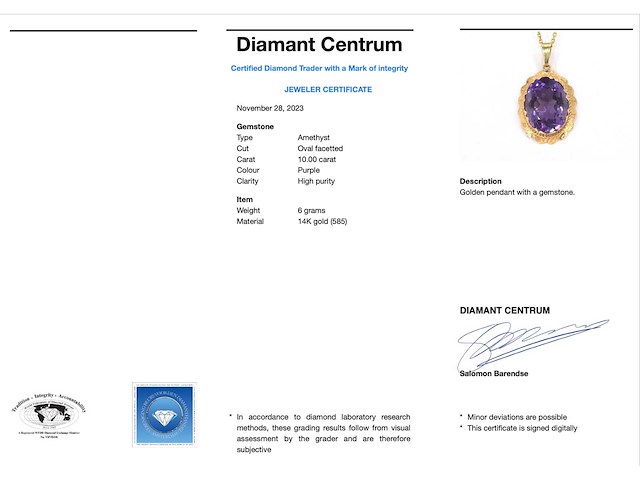Gouden hanger met een hoge kwaliteit natuurlijke amethist - afbeelding 3 van  8