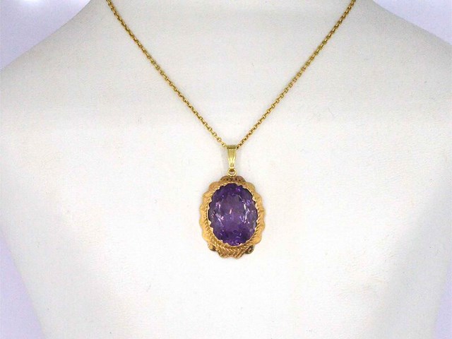Gouden hanger met een natuurlijke amethist, excl. ketting - afbeelding 2 van  9