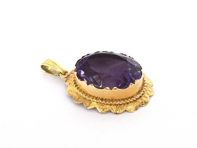 Gouden hanger met een natuurlijke amethist, excl. ketting - afbeelding 6 van  9