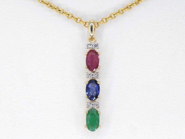 Gouden hanger met multicolour edelstenen en diamant, excl. ketting - afbeelding 1 van  6