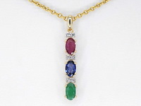 Gouden hanger met multicolour edelstenen en diamant, excl. ketting