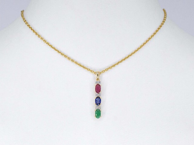 Gouden hanger met multicolour edelstenen en diamant, excl. ketting - afbeelding 2 van  6