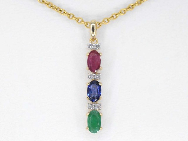 Gouden hanger met multicolour edelstenen en diamant - afbeelding 1 van  3