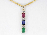 Gouden hanger met multicolour edelstenen en diamant - afbeelding 1 van  3