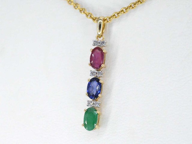Gouden hanger met multicolour edelstenen en diamant - afbeelding 2 van  3