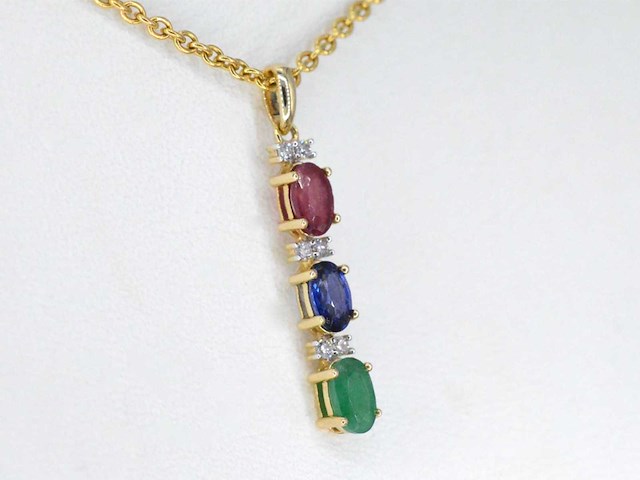 Gouden hanger met multicolour edelstenen en diamant - afbeelding 3 van  3