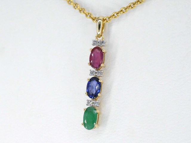 Gouden hanger met multicolour edelstenen en diamant - afbeelding 3 van  6